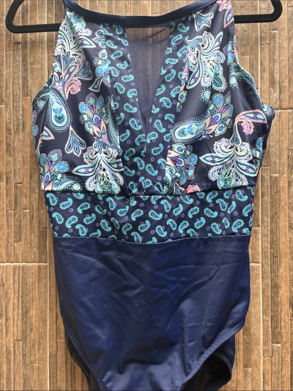 Navy Paisley-Print One-Piece Swimsuit NWOT